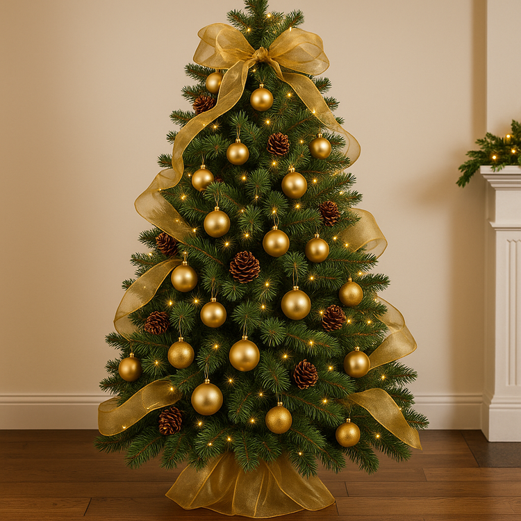 Wstążka świąteczna / tiul na rolce obszywany 12 cm x 900 cm, złota