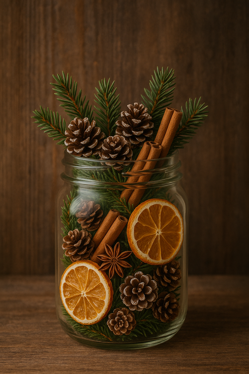 Las w słoiku – świąteczna dekoracja z naturalnego igliwia, pomarańczy, cynamonu i anyżu, idealna na prezent