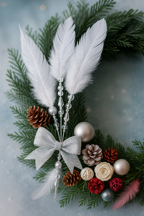 Piórka dekoracyjne na druciku z kryształami 32 cm • komplet ozdobnych piór biżuteryjnych