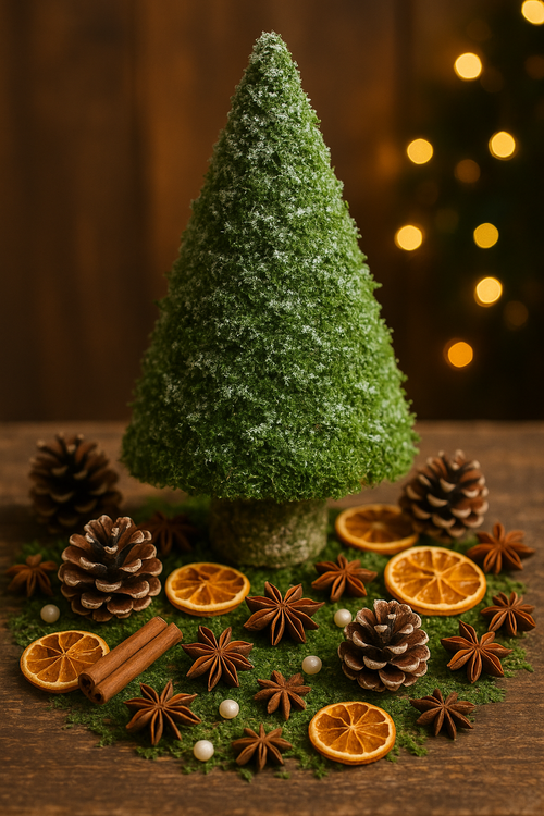 Choinka z mchu na plastrze drewna brzozowego 24 cm