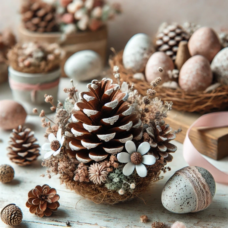 Szyszki sosny z ręcznie bielonymi brzegami – zestaw 60 sztuk | 