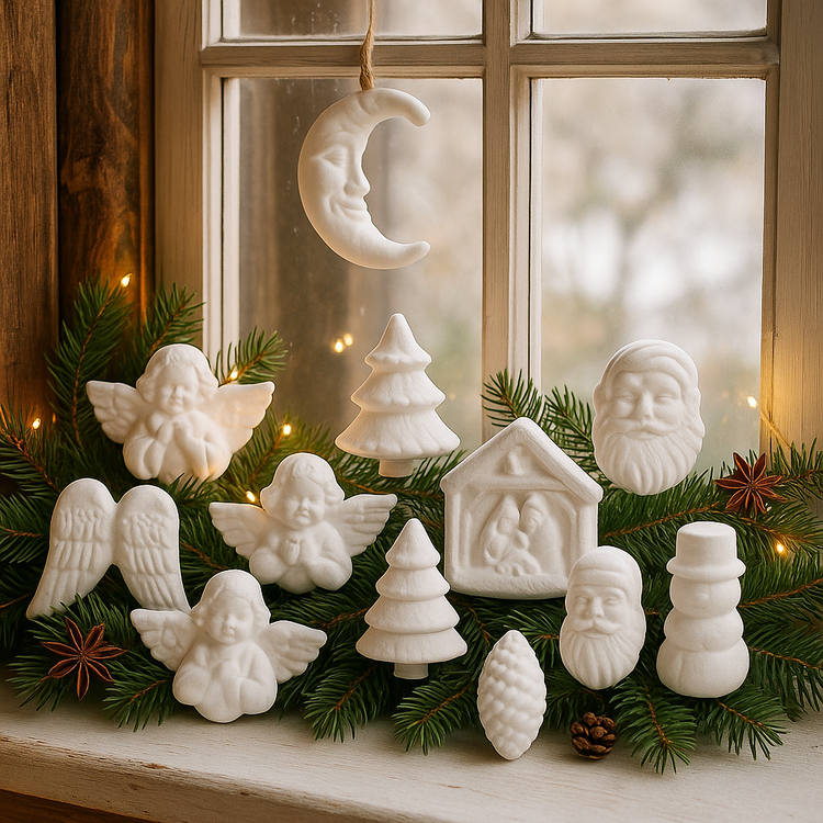 GrandDeco – Zestaw 24 styropianowych kształtek do dekoracji świątecznych | Aniołki, choinki, Mikołaje, gwiazdki, szyszki, księżyc | DIY, decoupage, kreatywne ozdoby