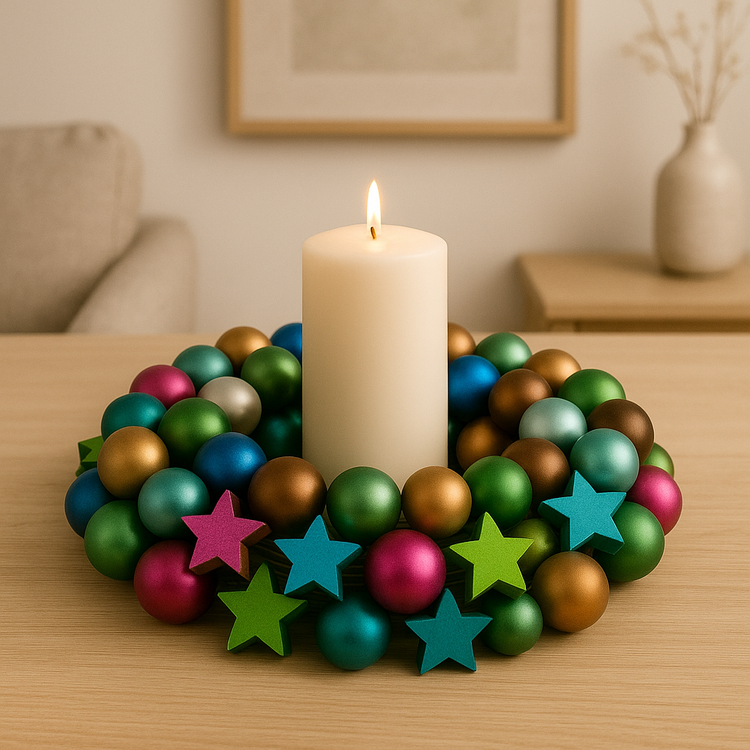 Zestaw Świąteczny GrandDeco – 90 Bombek na Druciku (2–4 cm) + 36 Drewnianych Gwiazdek 3 cm – Kolorowy Mix Dekoratorski