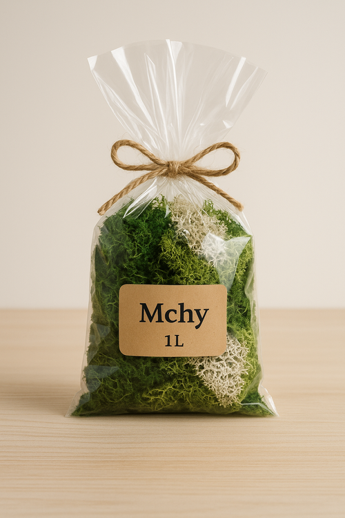 Mech dekoracyjny 1L GrandDeco – chrobotek zielony i biały, mech leśny, do stroików DIY