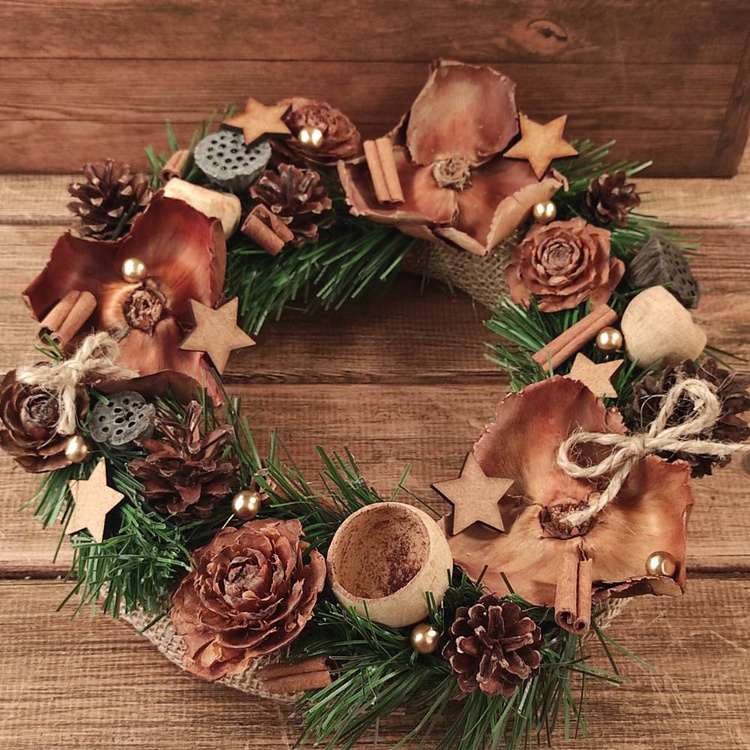 Wianek jutowy 25 cm DIY – baza do dekoracji zimowych, zapakowany z kokardą