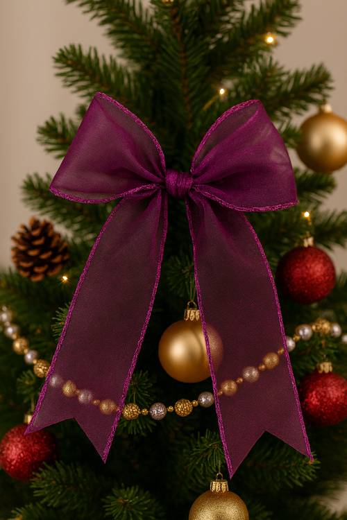 Wstążka świąteczna tiulowa obszywana – fioletowa 12 cm x 900 cm