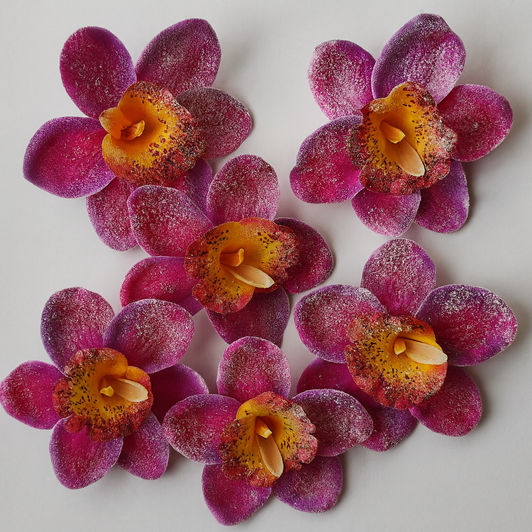 Zestaw DIY – 6 brokatowych główek storczyka do dekoracji | Handmade, florystyka, ozdoby świąteczne i całoroczne