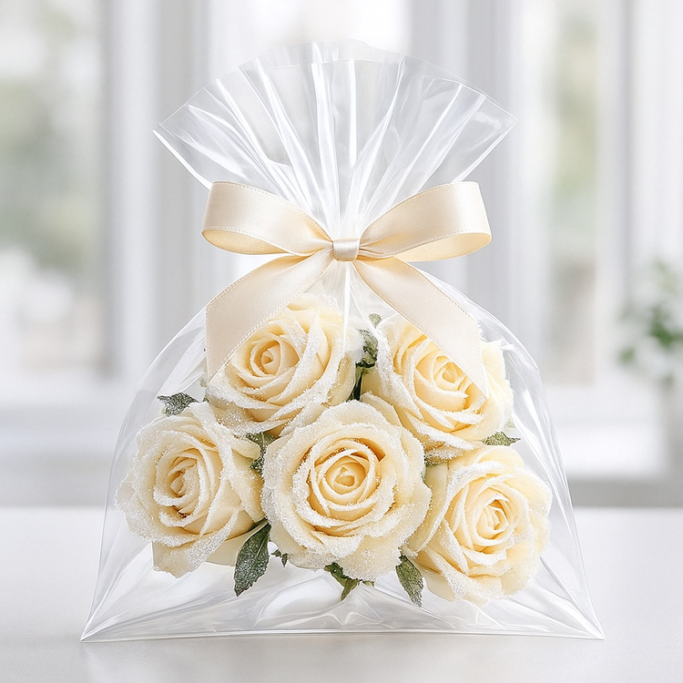 Kremowe Ośnieżone Róże – Główki Dekoracyjne 12 cm (Zestaw 6 szt.)