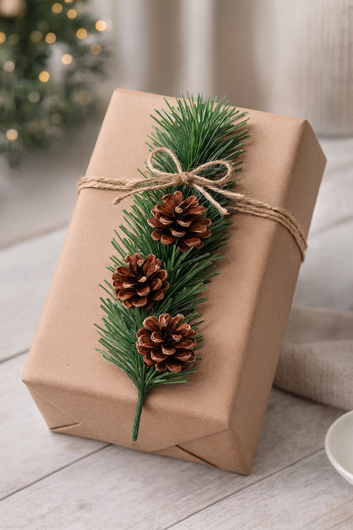 Gałązki świąteczne 20 cm z szyszkami – 7 szt. | Dekoracje prezentów, stroików i pakowania upominków