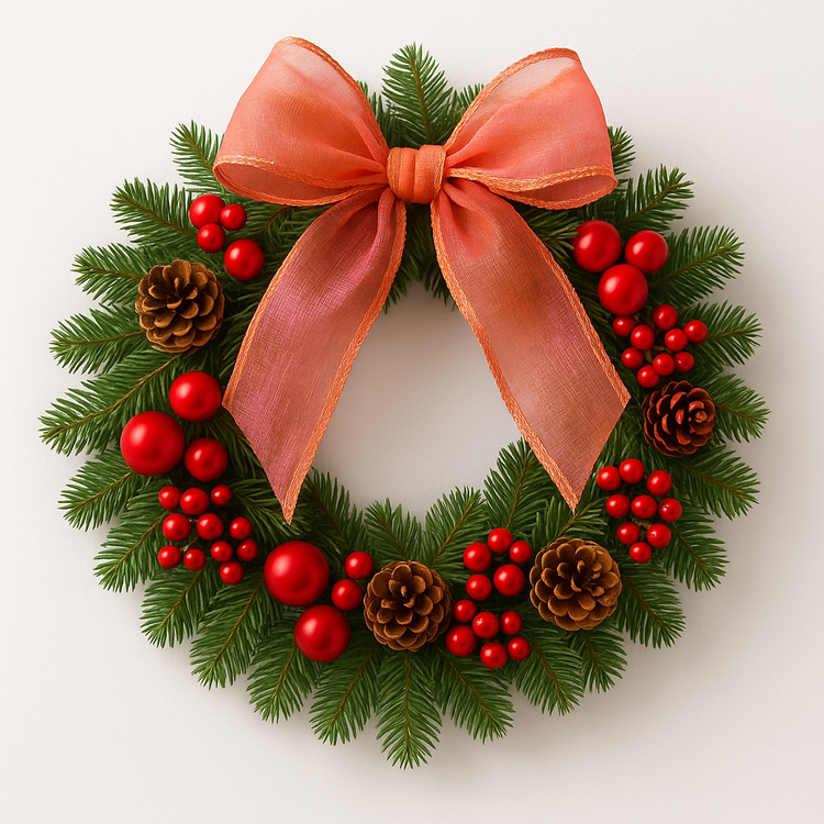 Klasyczny Wianek Bożonarodzeniowy 30 cm – Szyszki, Jagody, Kokarda – Elegancka Dekoracja Świąteczna