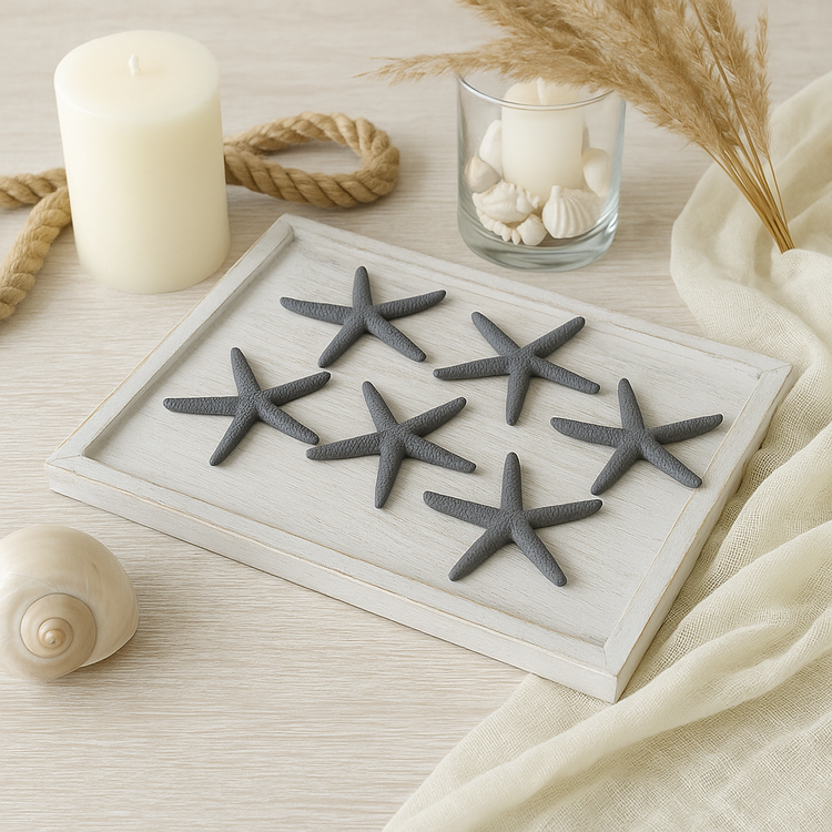 Rozgwiazdy dekoracyjne grafitowe 6–8 cm | Zestaw 6 sztuk