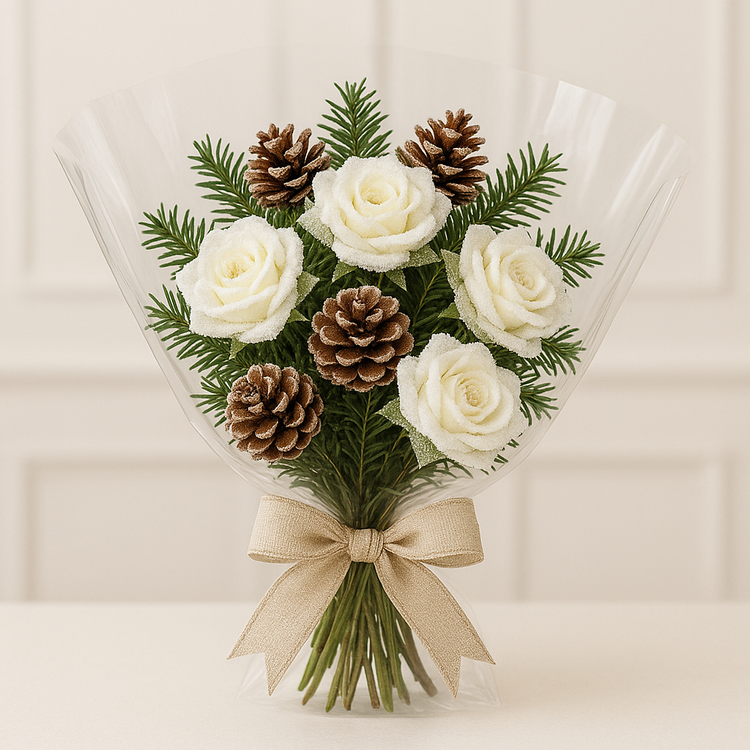 Ośnieżone Białe Róże – Eleganckie Główki do Zimowych Dekoracji (Zestaw 6 szt.)