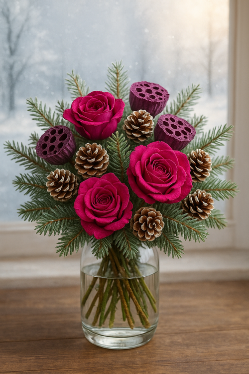 Lotos fuksja 6–8 cm – dekoracyjny kwiat suszony, ozdoba do stroików, wieńców i aranżacji kwiatowych