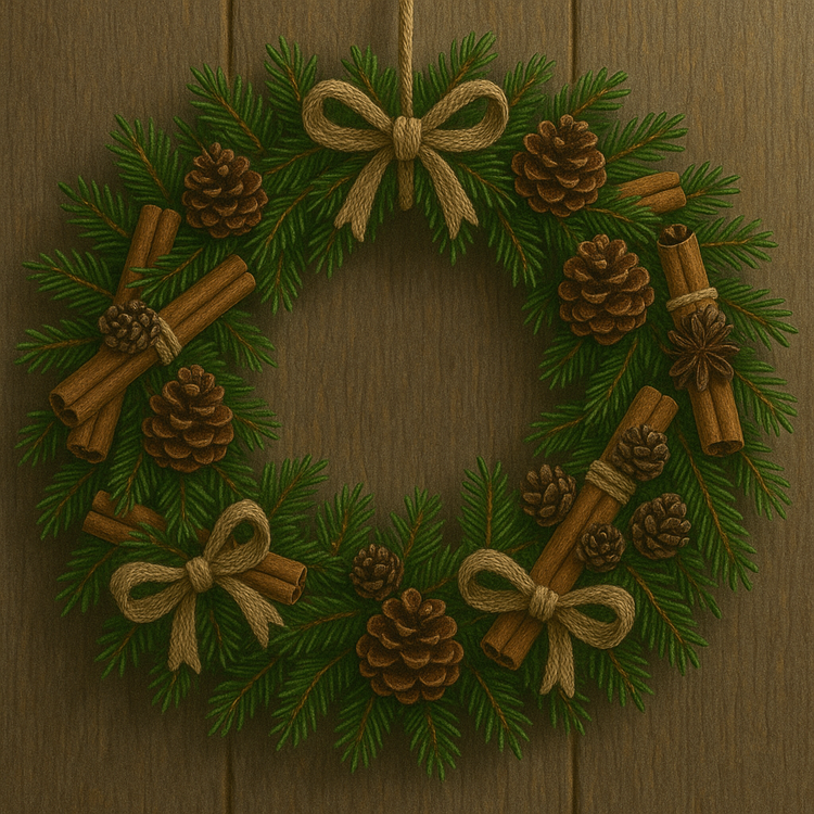 Puszysty wianek z igliwia 25 cm – szyszki, cynamon, seria leśna