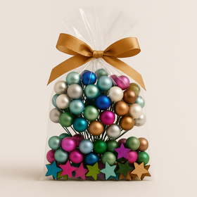 Zestaw Świąteczny GrandDeco – 90 Bombek na Druciku (2–4 cm) + 36 Drewnianych Gwiazdek 3 cm – Kolorowy Mix Dekoratorski