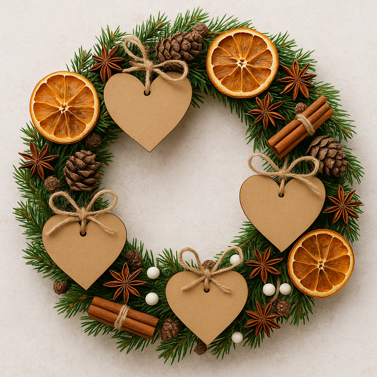 Świąteczny Wianek Naturalny z Serduszkami i Aromatycznymi Dodatkami