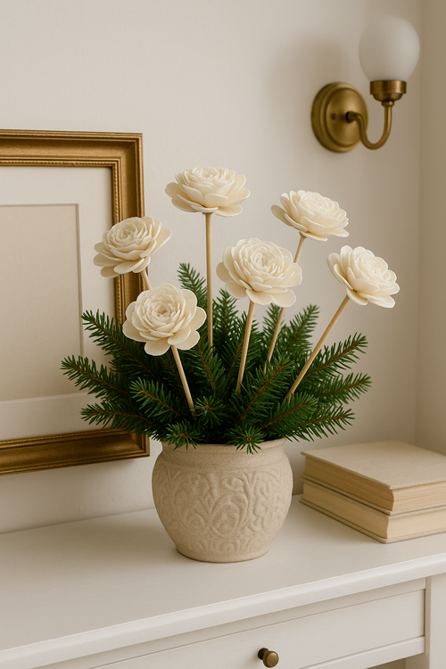 Kwiaty Shola na Drewnianym Piku 20 cm – Zestaw 6 szt. | Kolekcja GrandDeco | Główka 6 cm