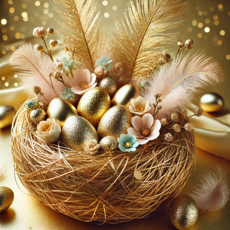 Ozdoba  glamour złote naczynie z siana