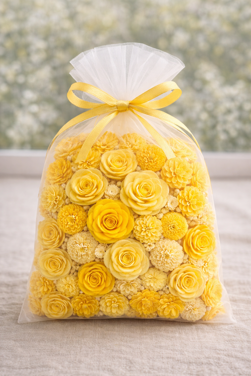 Kwiaty shola żółte – mix odcieni | 60 szt. 2–4 cm | GrandDeco | dekoracje DIY