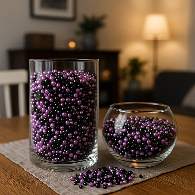 Perełki i koraliki dekoracyjne 50 g – fiolet, czerń, srebro | Ozdoby na święta | Artykuły do rękodzieła