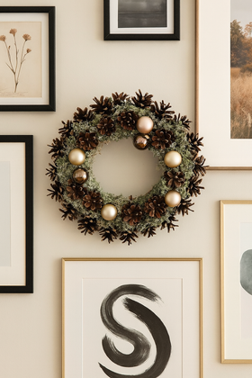 Wianek z Szyszek i Chrobotka 30 cm – Naturalna Dekoracja w Stylu Leśnego Minimalizmu