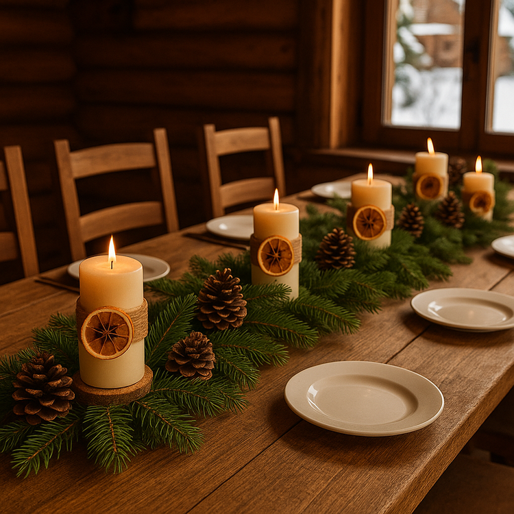 Świeca świąteczna  Pachnąca Zima na drewnianym plastrze
