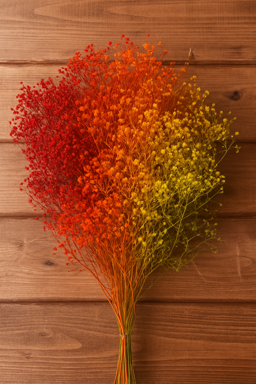 Bukiet gipsówki czerwono-pomarańczowo-żółty | Kolekcja GrandDeco |  dekoracja 30 cm