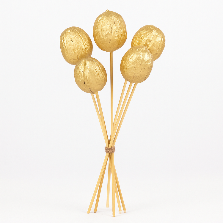 Dekoracyjne orzechy Amra złote na pikach – zestaw 6 szt.