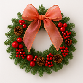 Klasyczny Wianek Bożonarodzeniowy 30 cm – Szyszki, Jagody, Kokarda – Elegancka Dekoracja Świąteczna