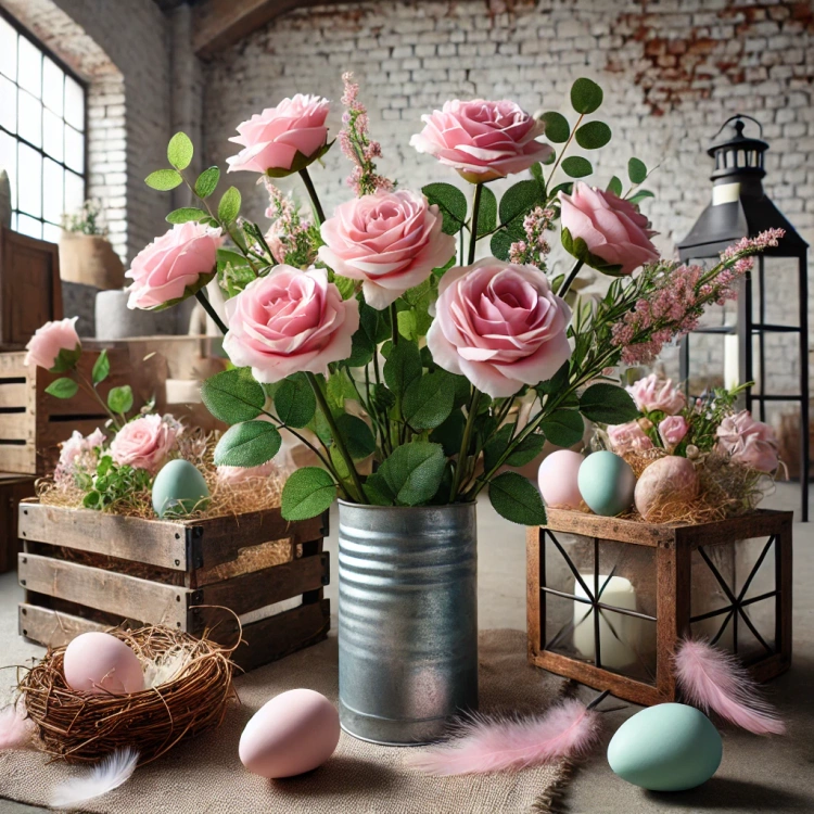 kwiaty do wiosennych dekoracji na łodygach Sztuczny kwiat Róża różowa na gałązce