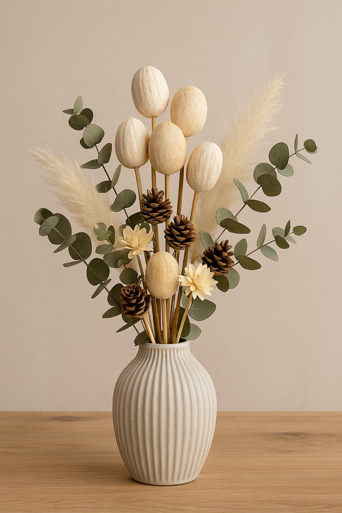 Wiązka dekoracyjnych orzechów Amra – naturalne i bielone, 12 sztuk na pikach