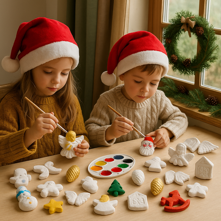 GrandDeco – Zestaw 24 styropianowych kształtek do dekoracji świątecznych | Aniołki, choinki, Mikołaje, gwiazdki, szyszki, księżyc | DIY, decoupage, kreatywne ozdoby