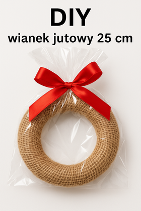 Wianek jutowy 25 cm DIY – baza do dekoracji zimowych, zapakowany z kokardą