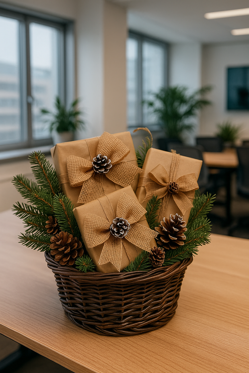 Kokardy jutowe z szyszką 3 szt. GrandDeco | Ręcznie robione | Ozdoby świąteczne 15×18 cm | Dekoracja prezentów, wieńców, stroików