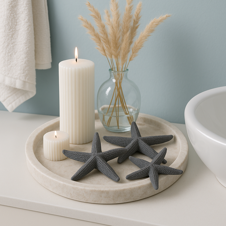 Rozgwiazdy dekoracyjne grafitowe 6–8 cm | Zestaw 6 sztuk