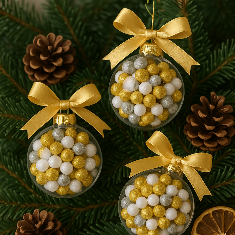 Kuleczki Dekoracyjne Mix – Złote, Srebrne i Białe 1,2 cm | Brokatowe Wypełnienie do Bombek i Dekoracji Świątecznych