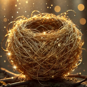 Ozdoba  glamour złote naczynie z siana