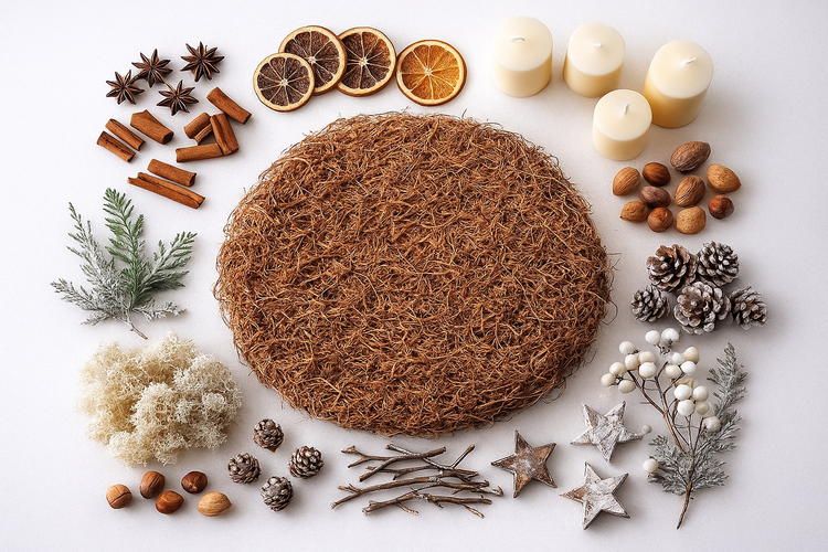 Zestaw DIY – Mata z Korzonków z Naturalnymi Dodatkami Retro & Platyna (rustykalny komplet świąteczny)