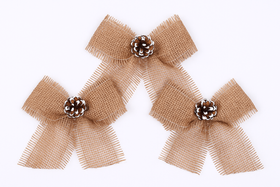 Kokardy jutowe z szyszką 3 szt. GrandDeco | Ręcznie robione | Ozdoby świąteczne 15×18 cm | Dekoracja prezentów, wieńców, stroików