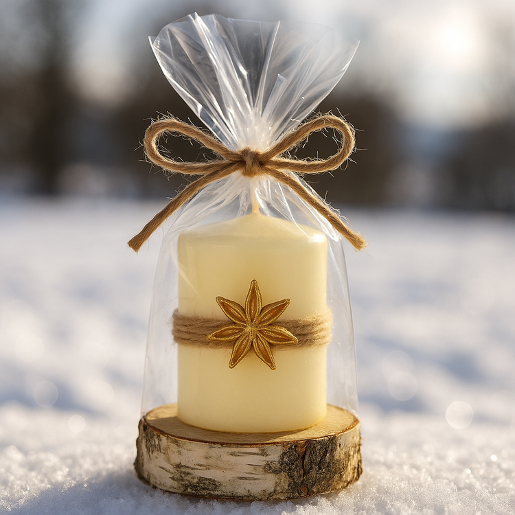 Świeca, stroik GrandDeco 6×8 cm – naturalna na plastrze brzozy, prezent firmowy,