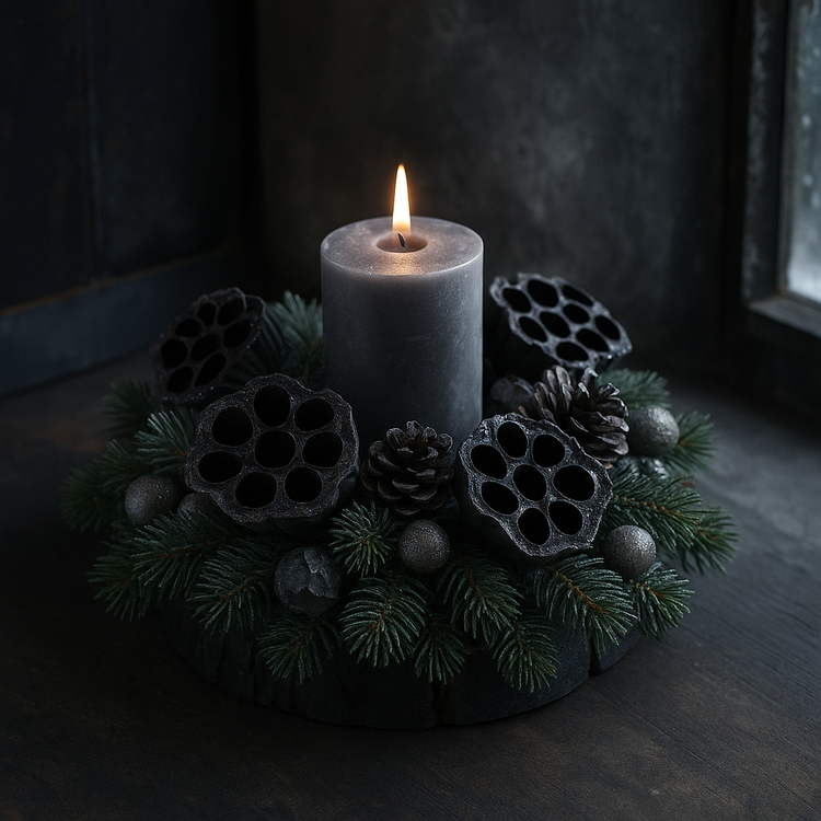 Lotos czarny z brokatem – 6 szt. | Dekoracja naturalna do kompozycji i stroików