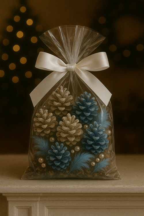 Dekoracja zimowa – szyszki, pióra, perełki | Potpourri naturalne niebiesko-białe 0.5 l