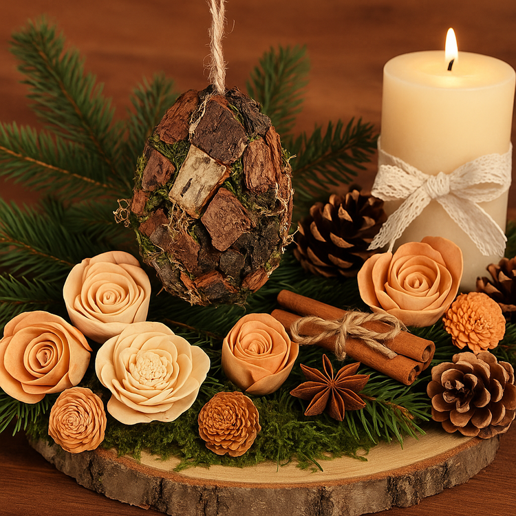 Bombka zawieszka naturalna z kory 16 cm – zestaw 3 szt.