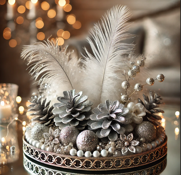 Ozdoby na święta Szyszki na drewnianym piku srebrne 6szt/op