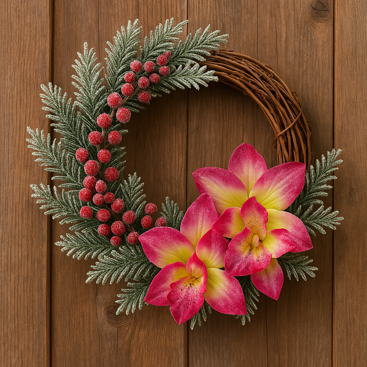 Ośnieżone Główki Storczyków – Zestaw 4 szt. do Dekoracji Zimowych i Świątecznych