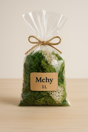 Mech dekoracyjny 1L GrandDeco – chrobotek zielony i biały, mech leśny, do stroików DIY