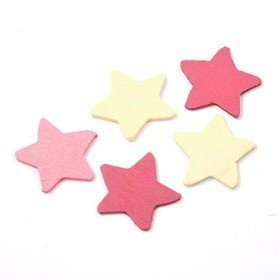 Gwiazdy drewniane 3 cm krem, fiolet, roż  30 szt./op