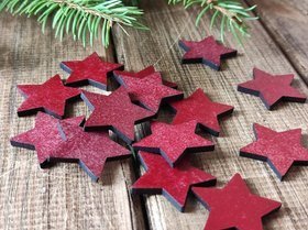 Ozdoby świąteczne drewniane,Gwiazdy drewniane  czerwone 3 cm-12 szt CENA ZA OPAKOWANIE