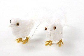 Ptaszki z piór na druciku- białe, cena za opakowanie 8 sztuk